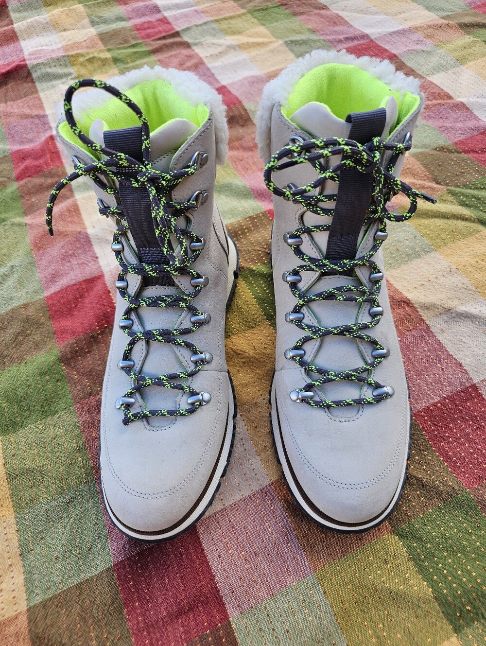 Cole Haan Women's Waterproof Winter Boots Faux Fur Trim Gray Hiking Snow Boots